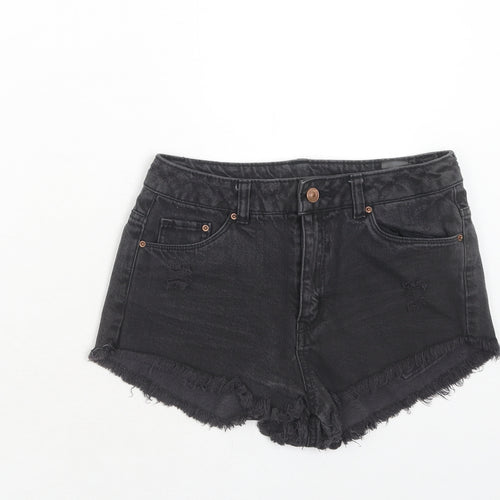 H&M Womens Black Cotton Hot Pants Shorts Size 8 Regular Zip