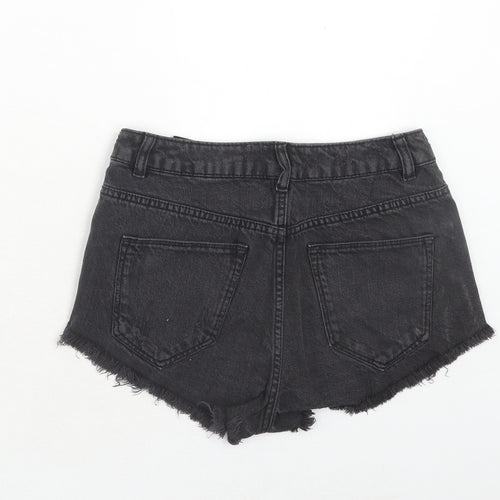 H&M Womens Black Cotton Hot Pants Shorts Size 8 Regular Zip