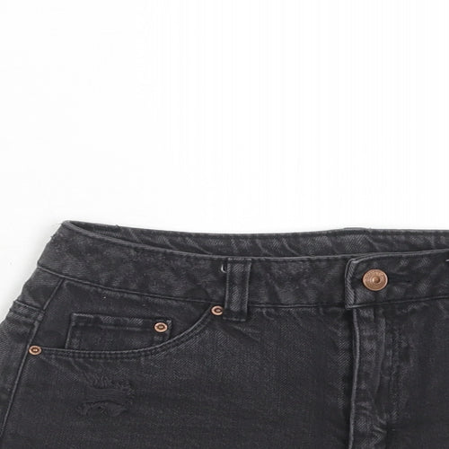 H&M Womens Black Cotton Hot Pants Shorts Size 8 Regular Zip