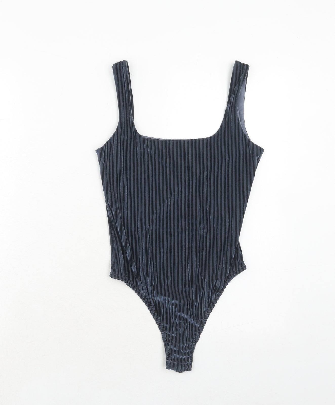 PRETTYLITTLETHING Womens Blue Striped Polyester Bodysuit One-Piece Size 8 Snap