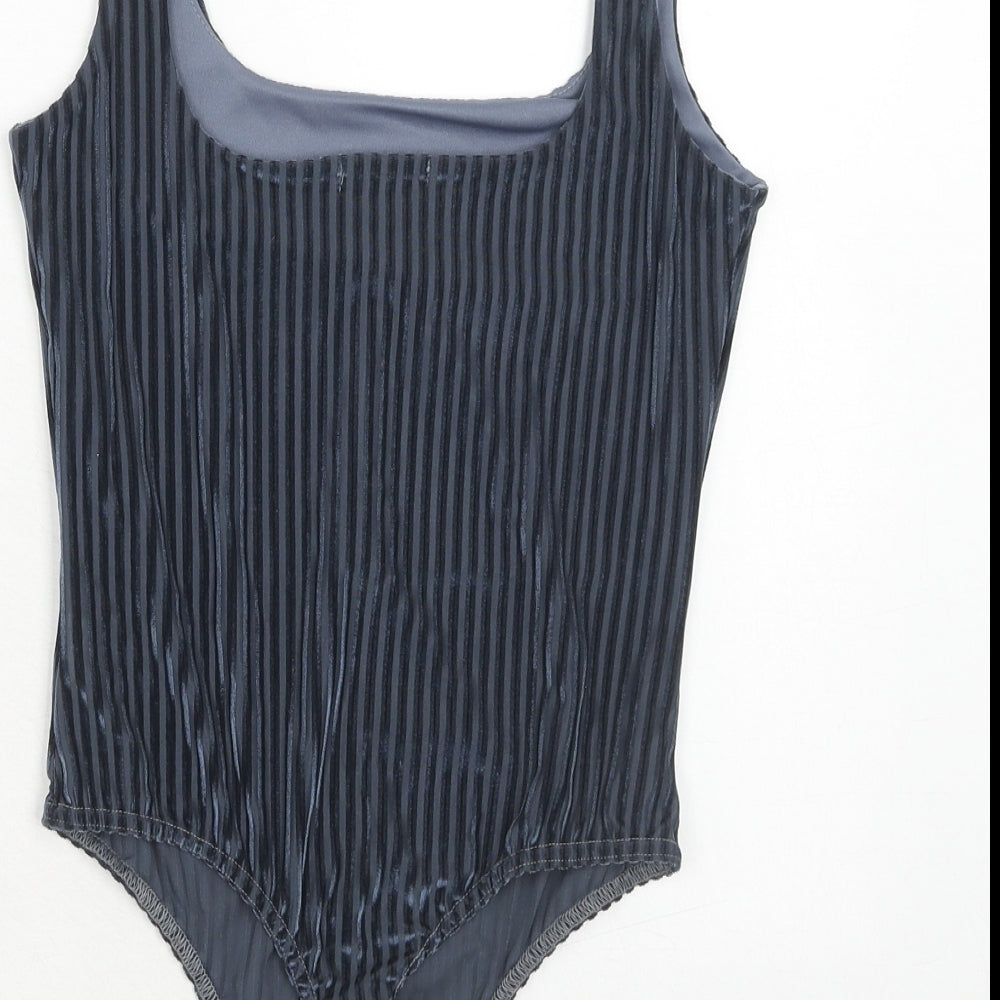 PRETTYLITTLETHING Womens Blue Striped Polyester Bodysuit One-Piece Size 8 Snap