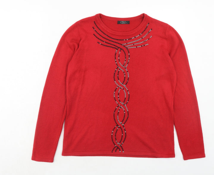 Bonmarché Womens Red Round Neck Acrylic Pullover Jumper Size S
