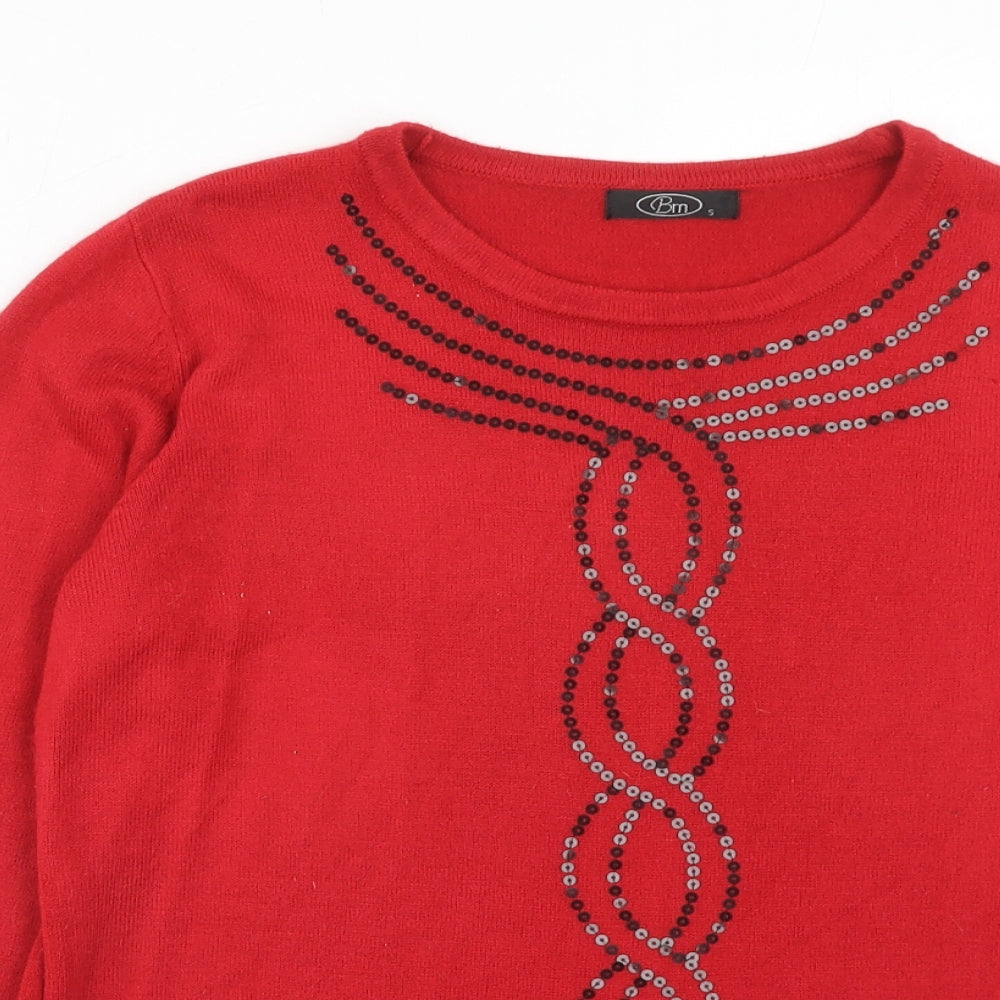 Bonmarché Womens Red Round Neck Acrylic Pullover Jumper Size S