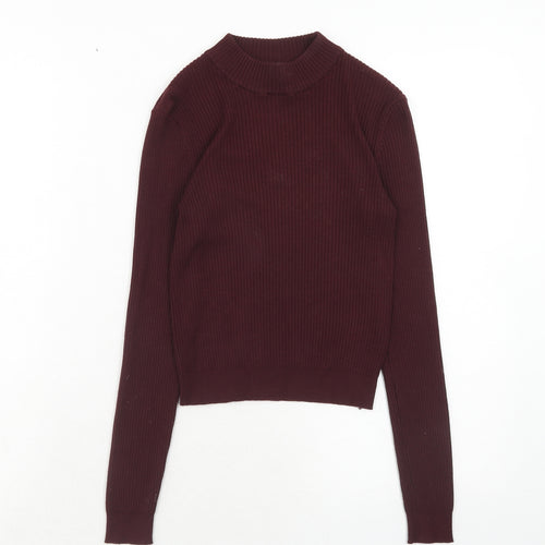 H&M Womens Purple Mock Neck Viscose Pullover Jumper Size XS