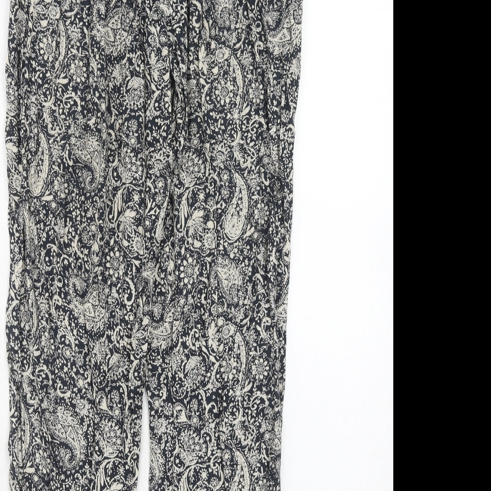 Fat Face Womens Blue Paisley Viscose Trousers Size 10 Regular Drawstring
