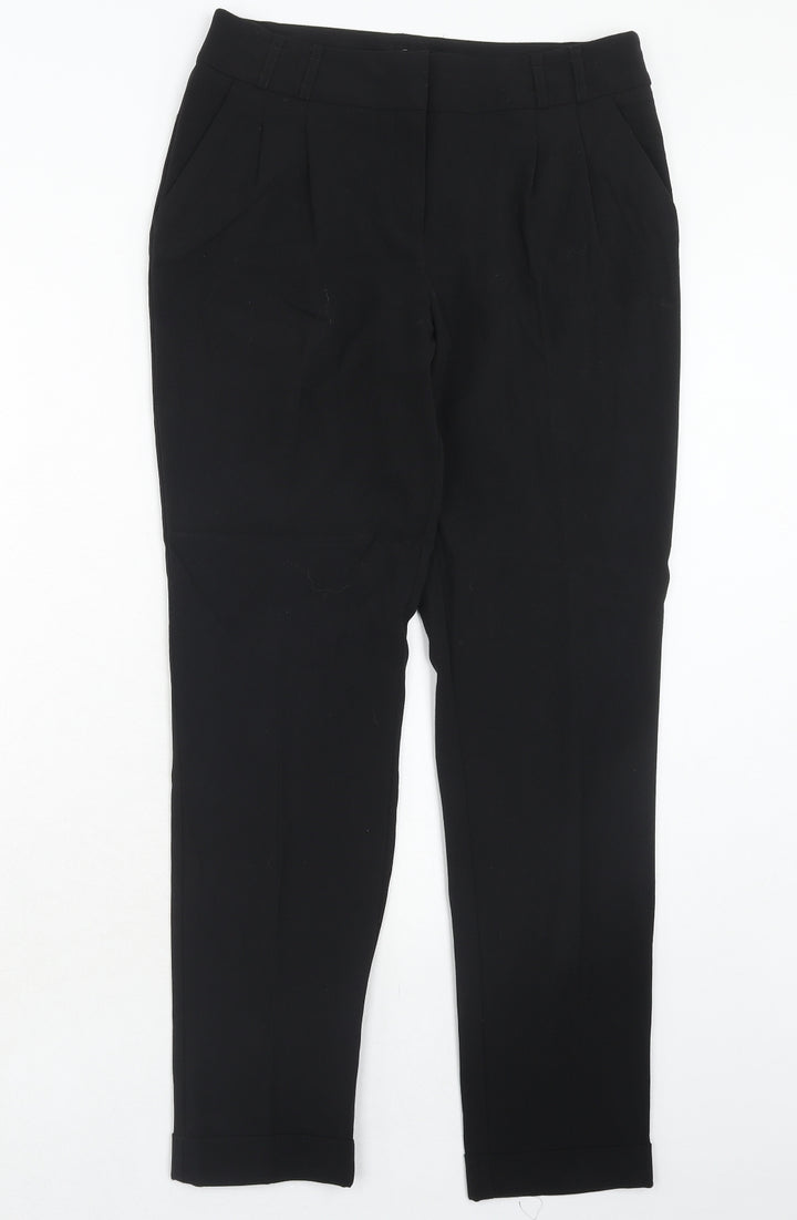 M&Co Womens Black Polyester Trousers Size 10 Regular Hook & Eye