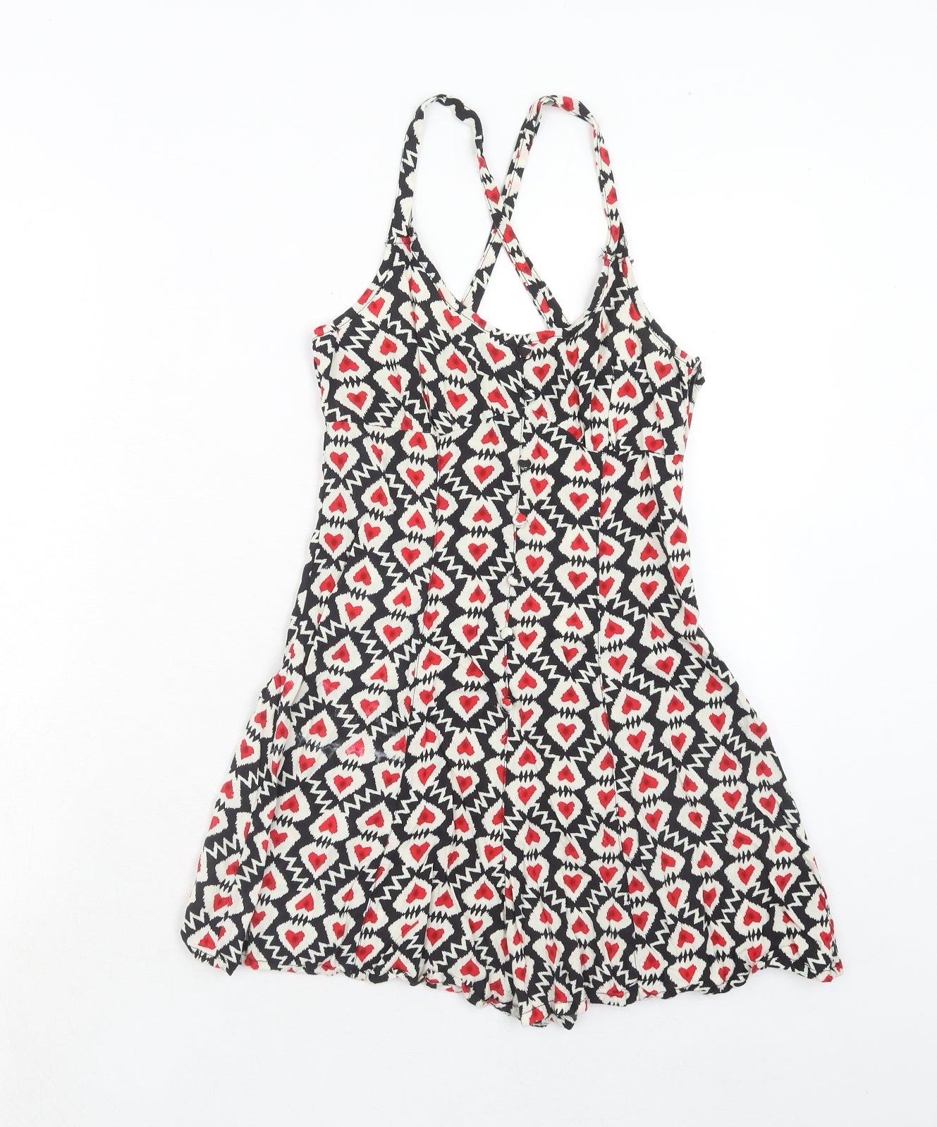 Quiz Womens Red Geometric Viscose Playsuit One-Piece Size 6 Zip