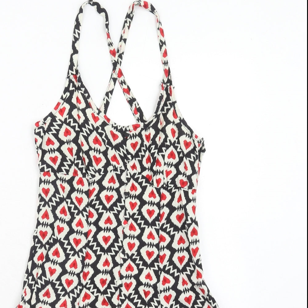 Quiz Womens Red Geometric Viscose Playsuit One-Piece Size 6 Zip