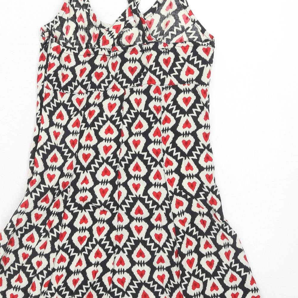 Quiz Womens Red Geometric Viscose Playsuit One-Piece Size 6 Zip