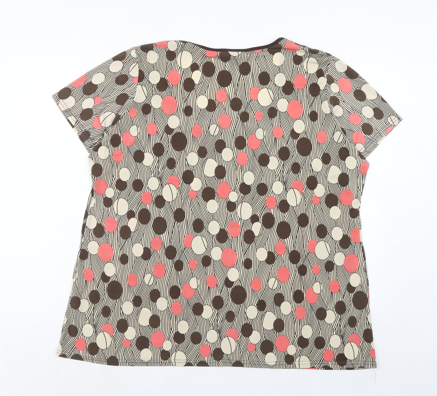 Bonmarché Womens Brown Geometric Polyester Basic Blouse Size XL Round Neck