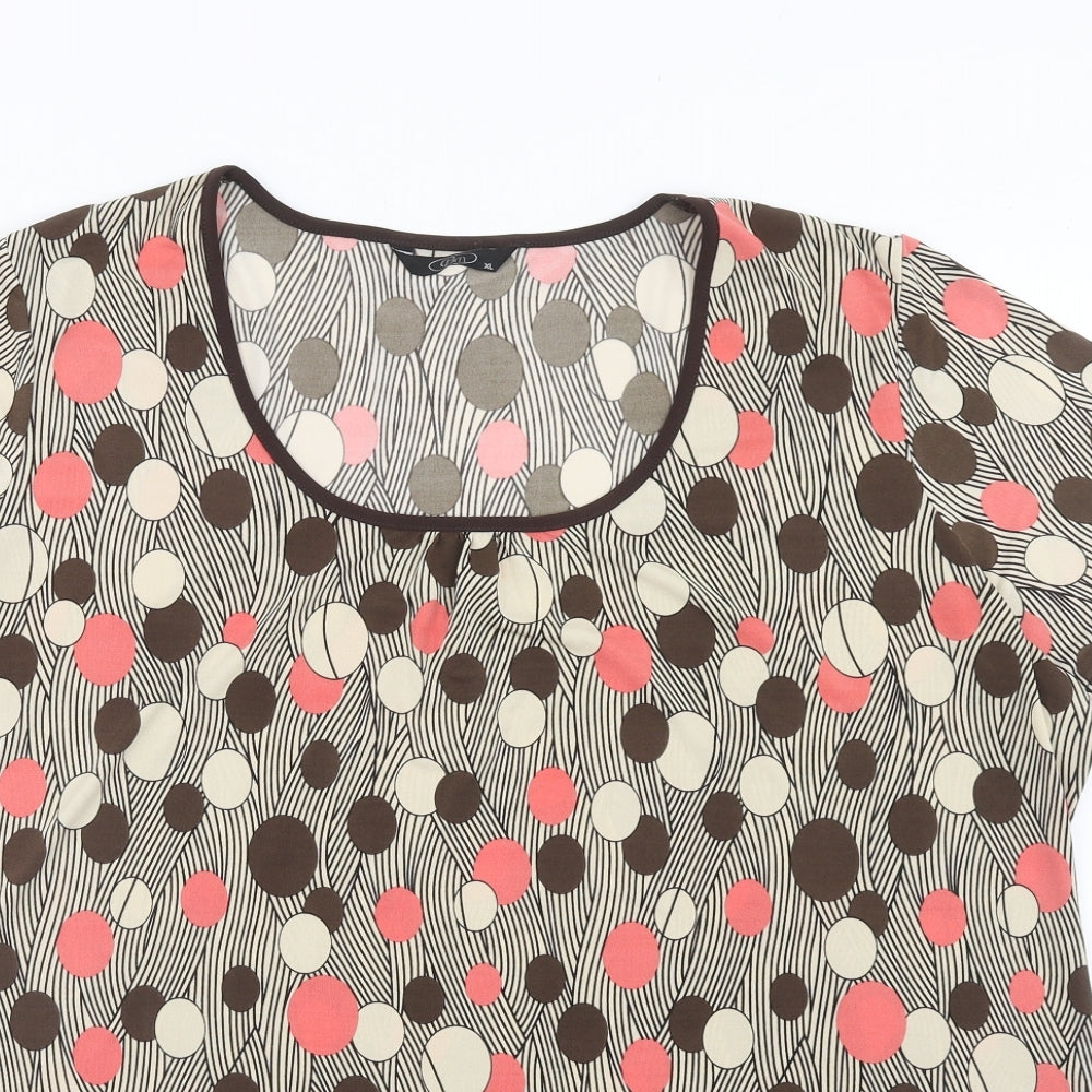 Bonmarché Womens Brown Geometric Polyester Basic Blouse Size XL Round Neck