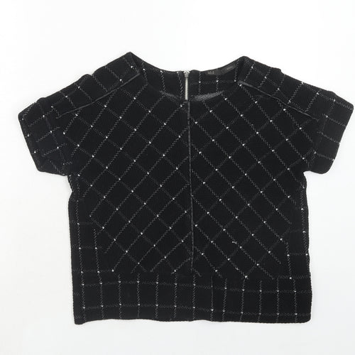 Sfera Womens Black Geometric Polyester Basic Blouse Size S Round Neck