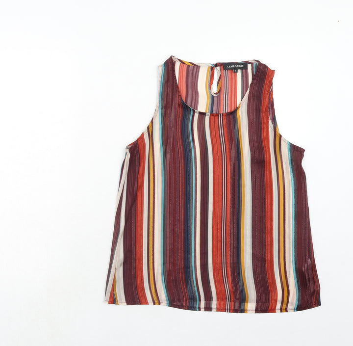 New Look Womens Multicoloured Striped Polyester Basic Tank Size 10 Round Neck