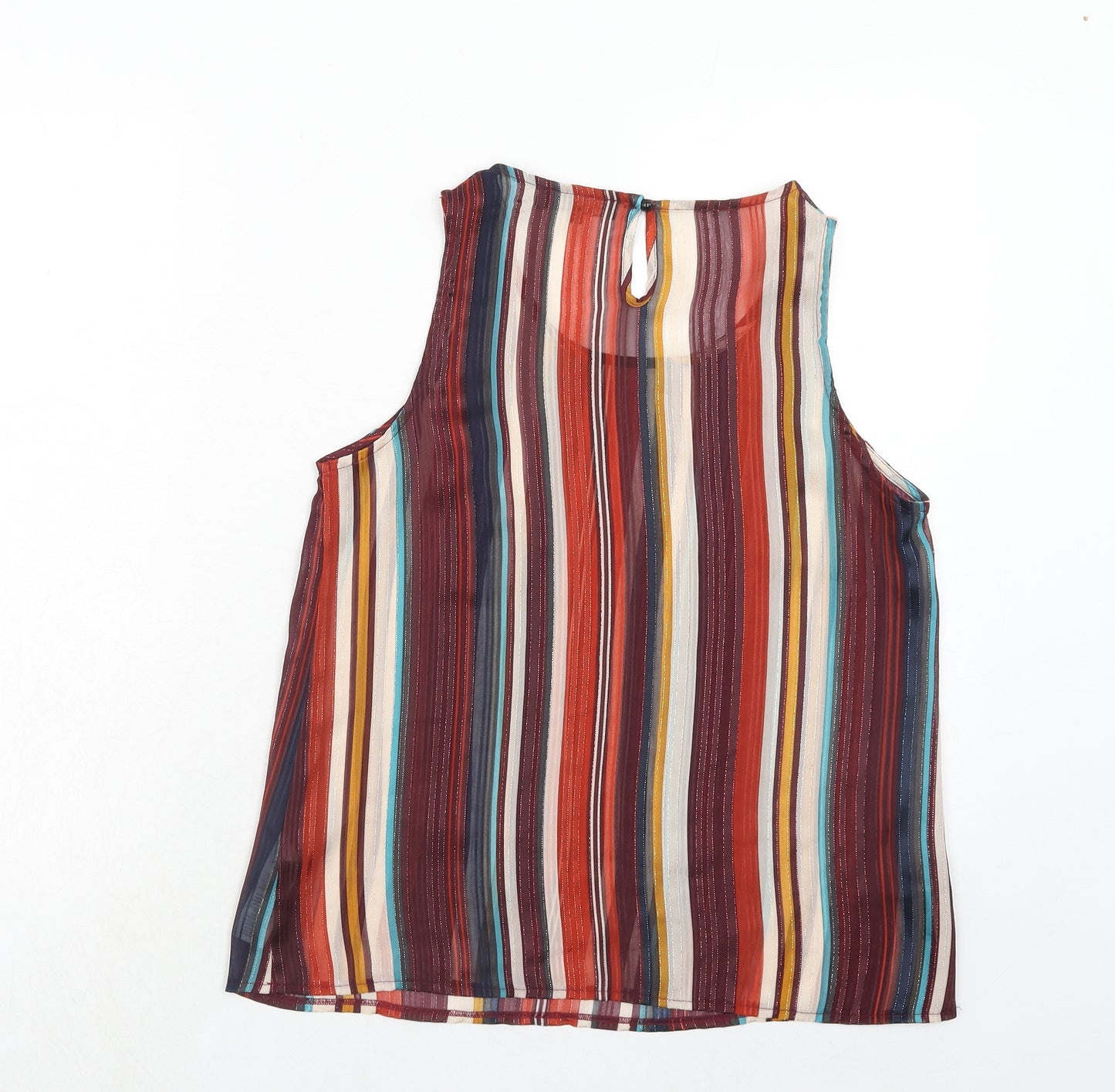 New Look Womens Multicoloured Striped Polyester Basic Tank Size 10 Round Neck