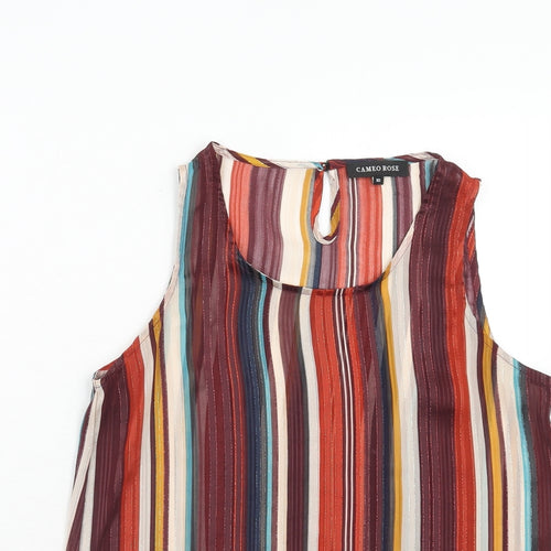 New Look Womens Multicoloured Striped Polyester Basic Tank Size 10 Round Neck