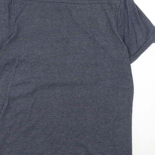 Fabric Mens Blue Cotton Polo Size L Collared Button