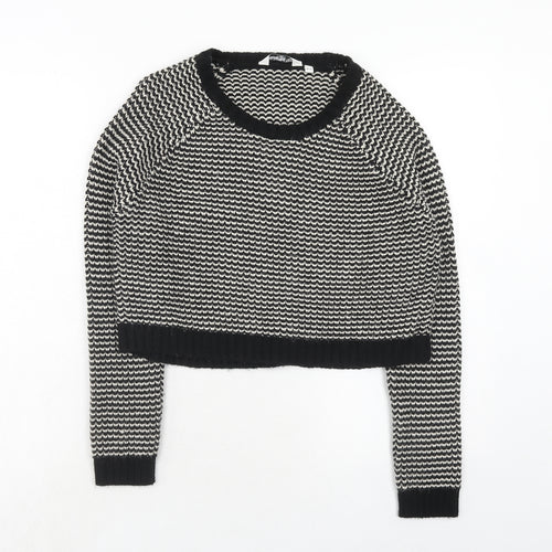 New Look Girls Black Round Neck Geometric Acrylic Pullover Jumper Size 12-13 Years Pullover