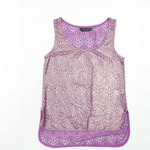 Dorothy Perkins Womens Purple Geometric Polyester Basic Tank Size 6 Round Neck