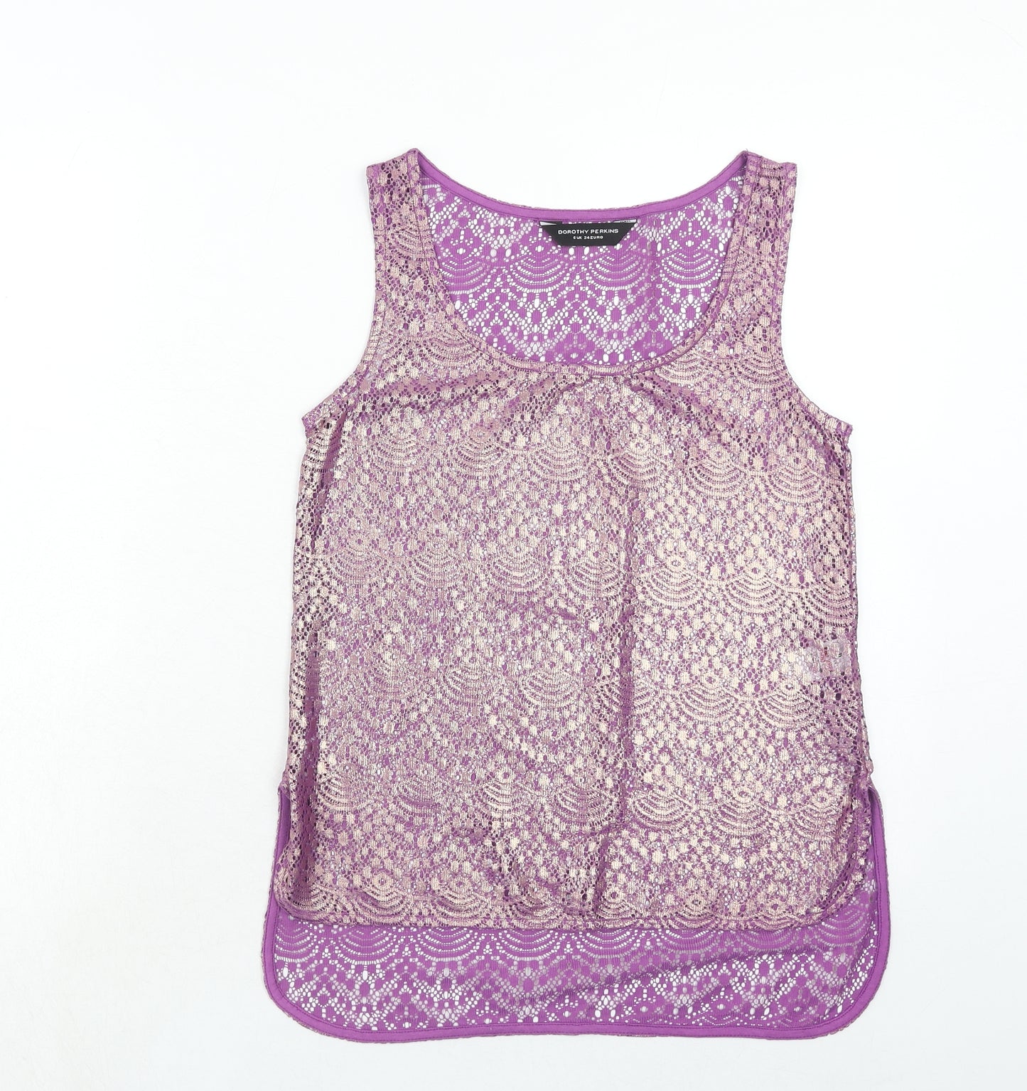 Dorothy Perkins Womens Purple Geometric Polyester Basic Tank Size 6 Round Neck