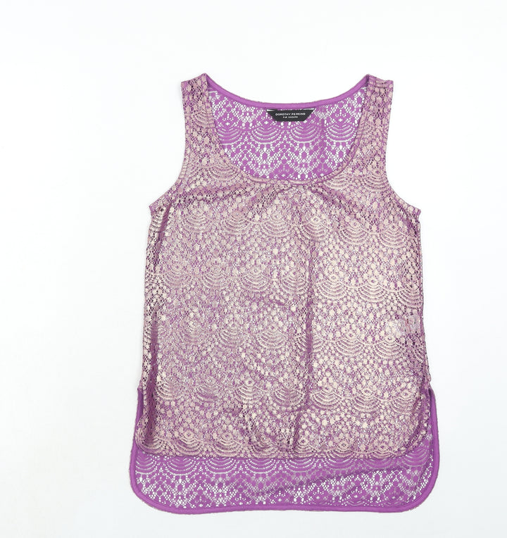 Dorothy Perkins Womens Purple Geometric Polyester Basic Tank Size 6 Round Neck