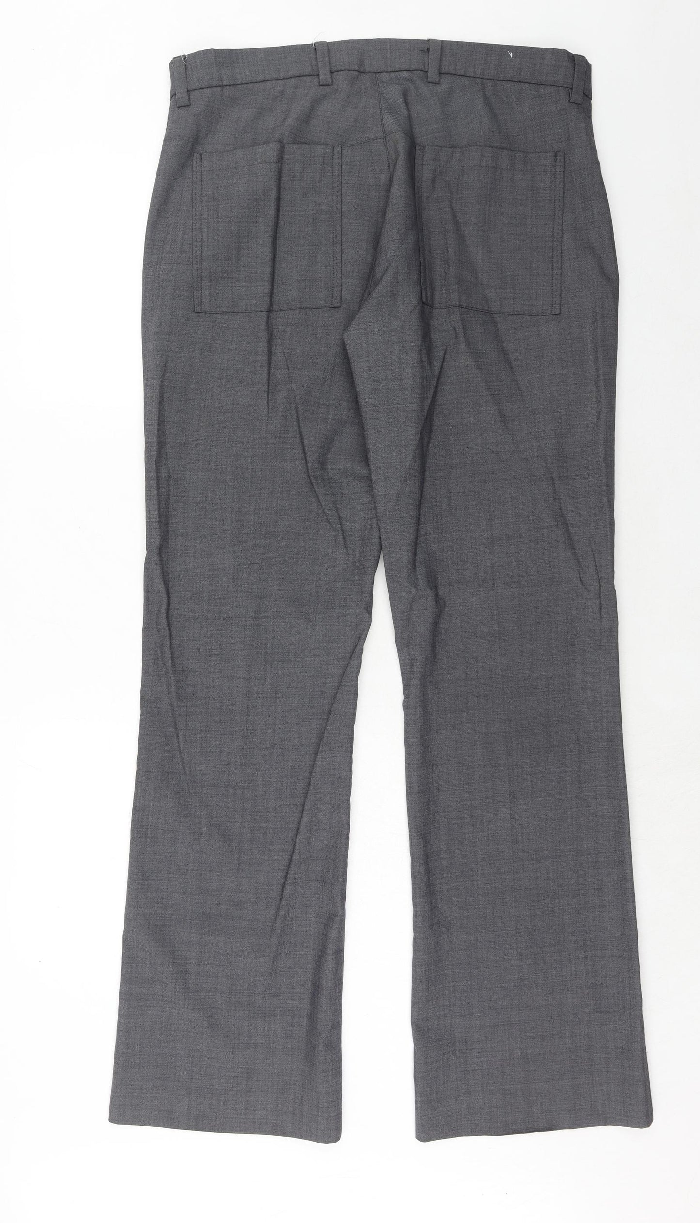 Tech Mens Grey Wool Dress Pants Trousers Size 34 in Regular Hook & Eye