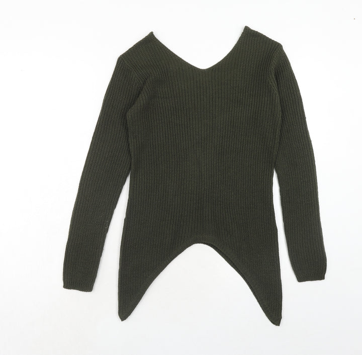 Select Womens Green V-Neck Acrylic Pullover Jumper Size 8