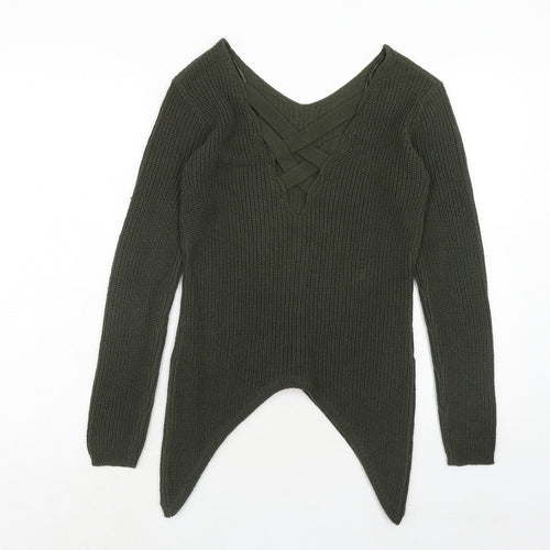 Select Womens Green V-Neck Acrylic Pullover Jumper Size 8