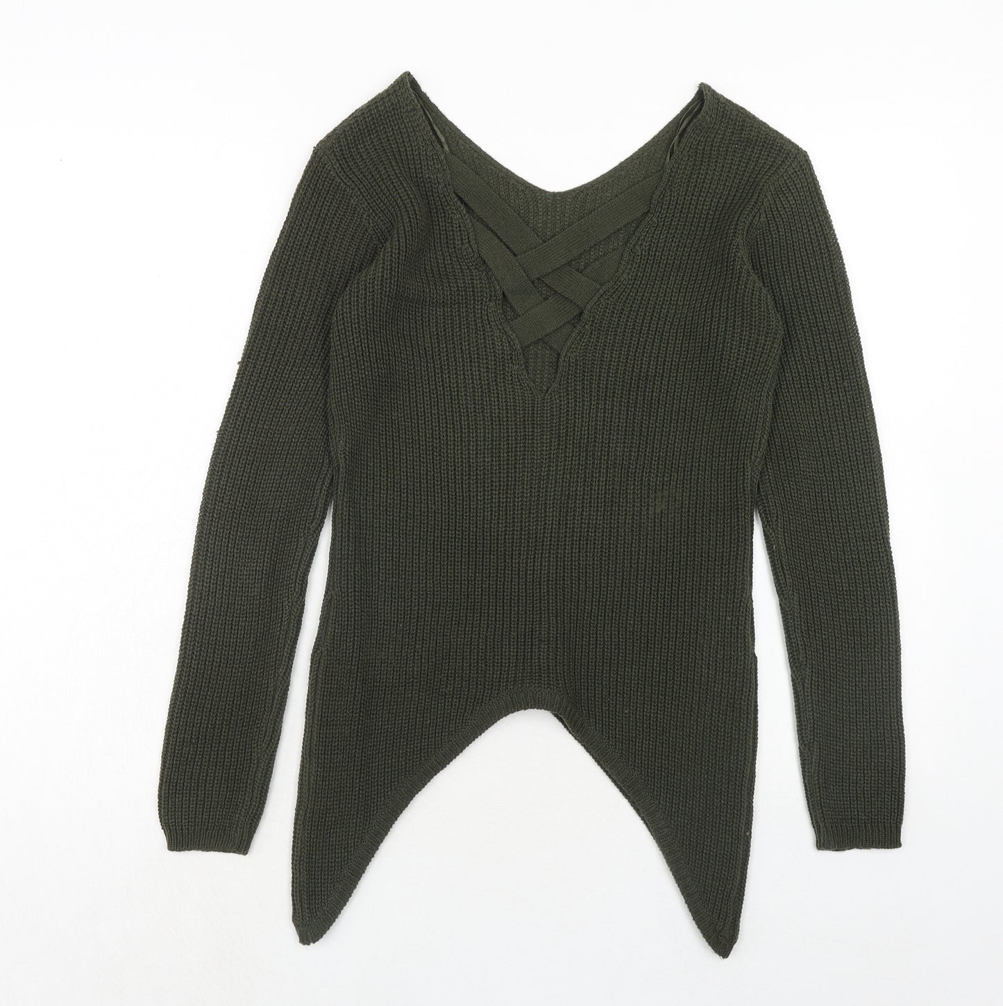 Select Womens Green V-Neck Acrylic Pullover Jumper Size 8