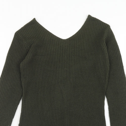 Select Womens Green V-Neck Acrylic Pullover Jumper Size 8