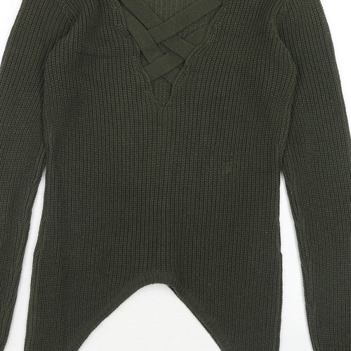 Select Womens Green V-Neck Acrylic Pullover Jumper Size 8