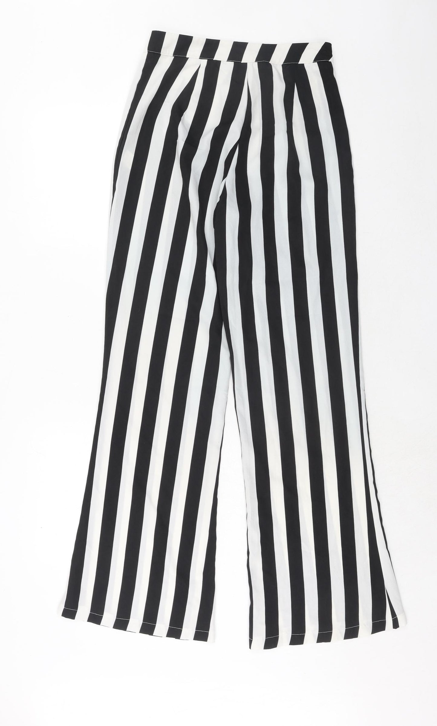 PRETTYLITTLETHING Womens White Striped Polyester Trousers Size 8 Regular Zip