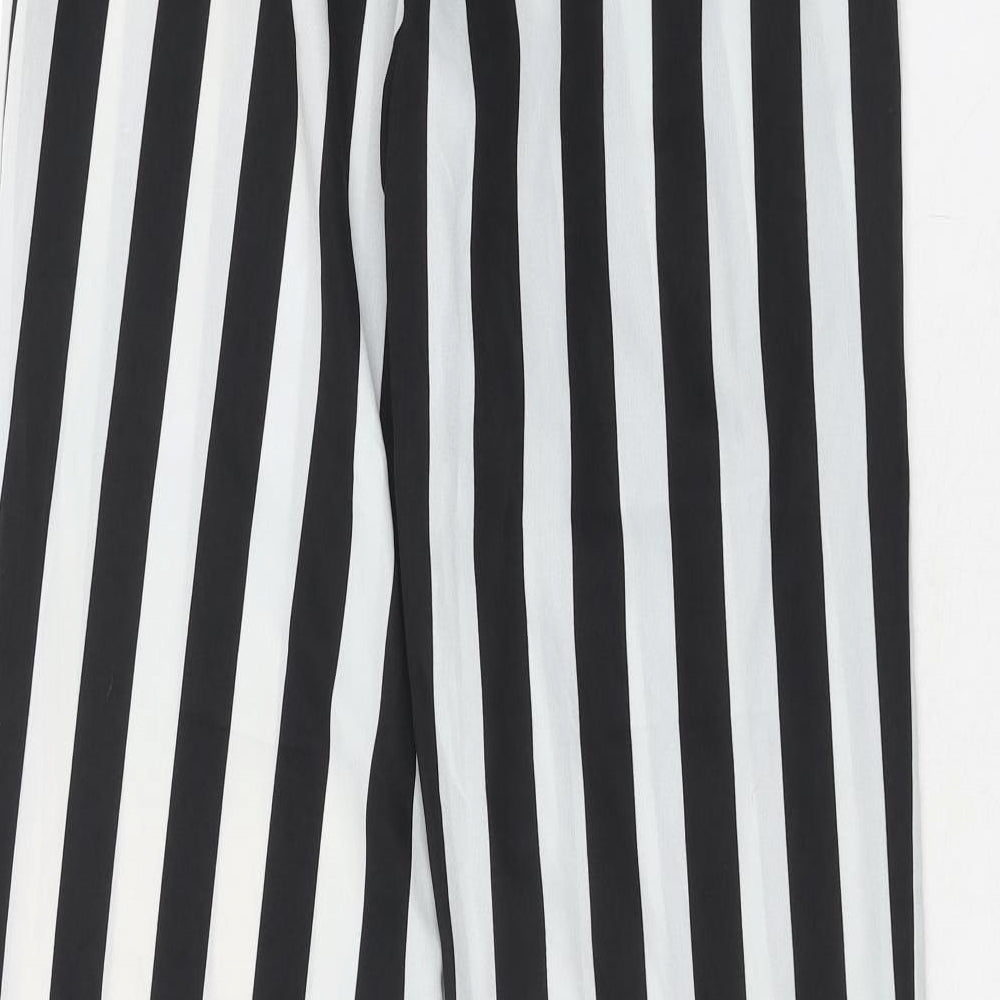 PRETTYLITTLETHING Womens White Striped Polyester Trousers Size 8 Regular Zip
