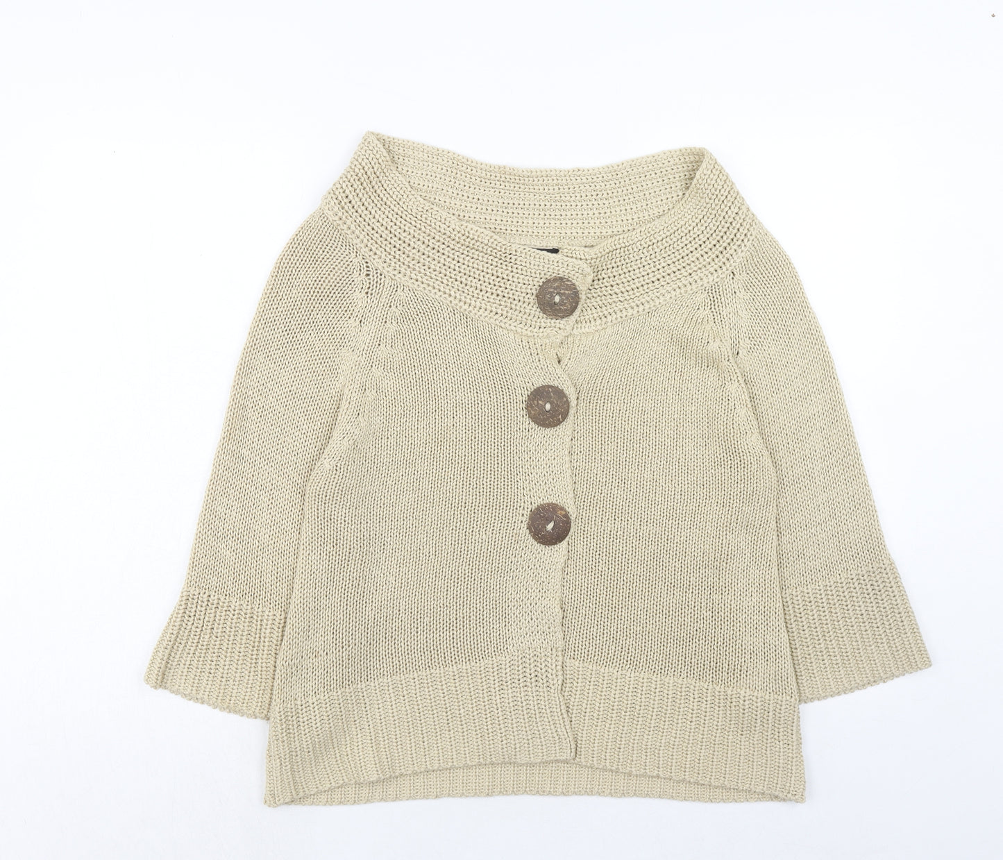 Bonmarché Womens Beige Boat Neck Acrylic Cardigan Jumper Size M
