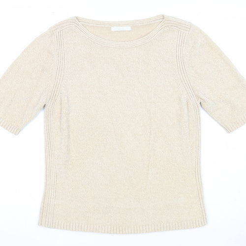 Marks and Spencer Womens Beige Boat Neck Viscose Pullover Jumper Size 12