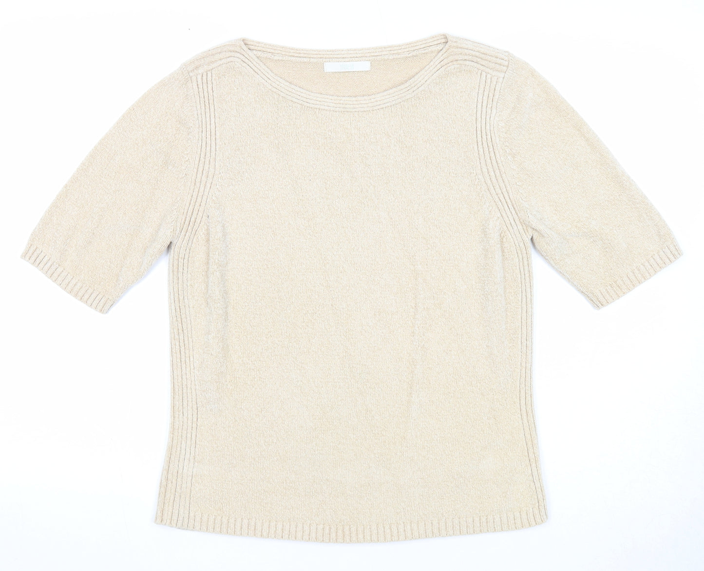 Marks and Spencer Womens Beige Boat Neck Viscose Pullover Jumper Size 12