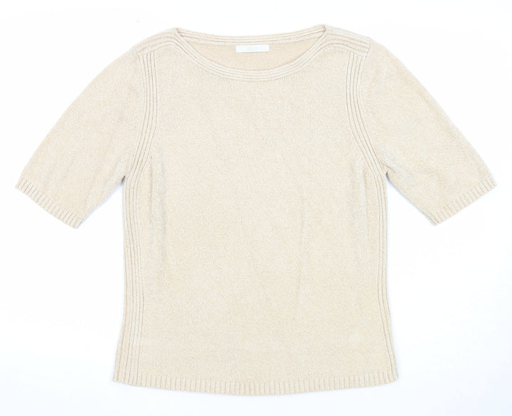 Marks and Spencer Womens Beige Boat Neck Viscose Pullover Jumper Size 12