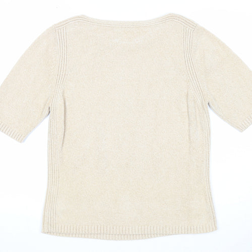Marks and Spencer Womens Beige Boat Neck Viscose Pullover Jumper Size 12
