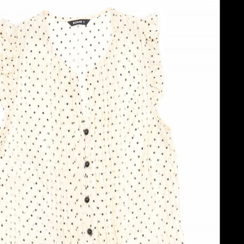 Roman Womens Beige Polka Dot Polyester Basic Button-Up Size 10 V-Neck