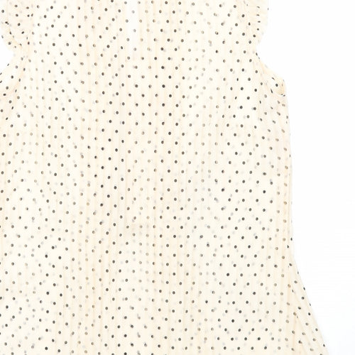 Roman Womens Beige Polka Dot Polyester Basic Button-Up Size 10 V-Neck