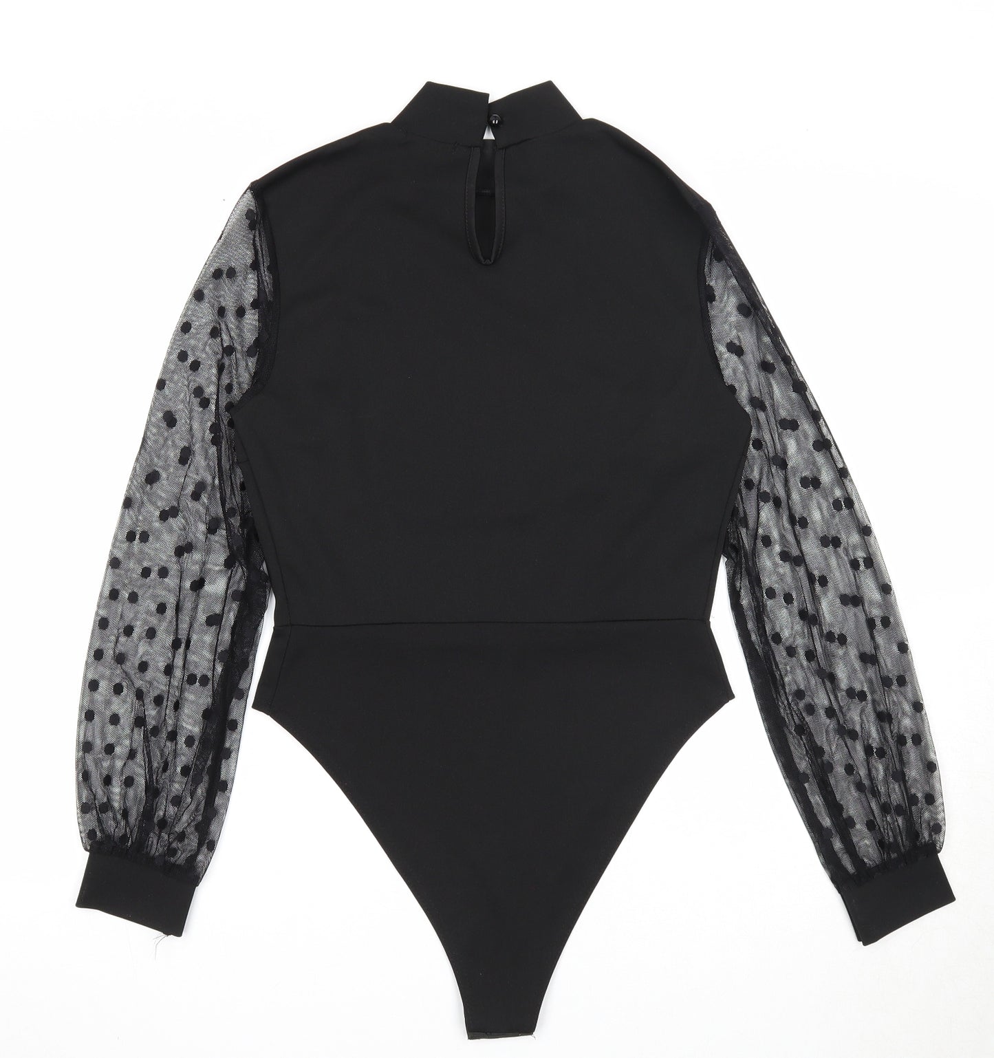 Boohoo Womens Black Polyester Bodysuit One-Piece Size 10 Button - Mesh Sleeves