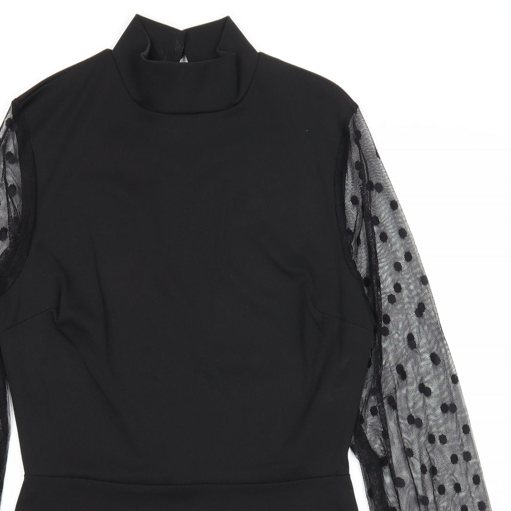 Boohoo Womens Black Polyester Bodysuit One-Piece Size 10 Button - Mesh Sleeves