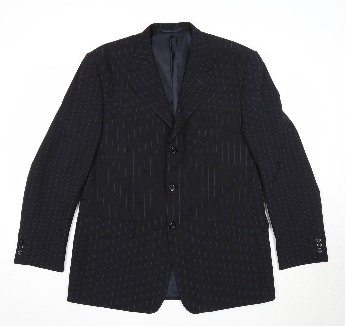 Armando Mens Black Striped Polyester Jacket Suit Jacket Size 42 Regular