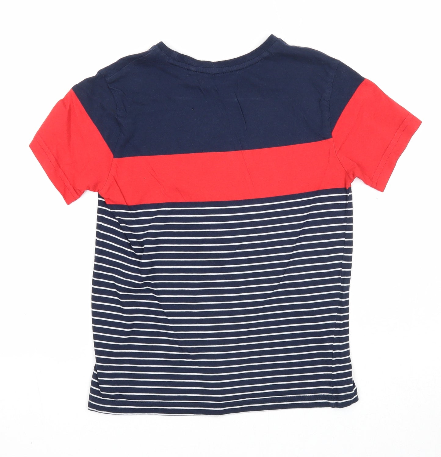 NEXT Boys Blue Striped Cotton Basic T-Shirt Size 7 Years Round Neck Pullover