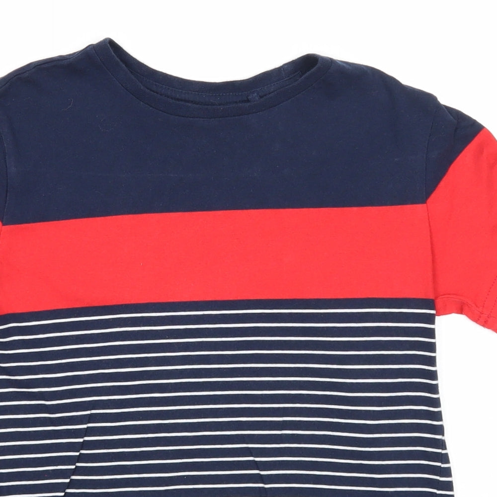 NEXT Boys Blue Striped Cotton Basic T-Shirt Size 7 Years Round Neck Pullover