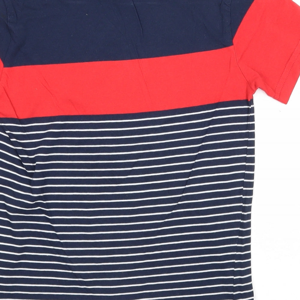 NEXT Boys Blue Striped Cotton Basic T-Shirt Size 7 Years Round Neck Pullover