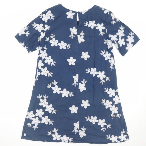 Apricot Womens Blue Floral Cotton T-Shirt Dress Size 8 Round Neck Button