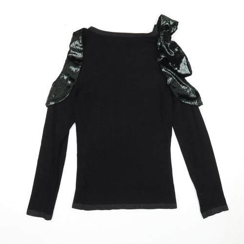 Coast Womens Black Round Neck Polyester Pullover Jumper Size XS