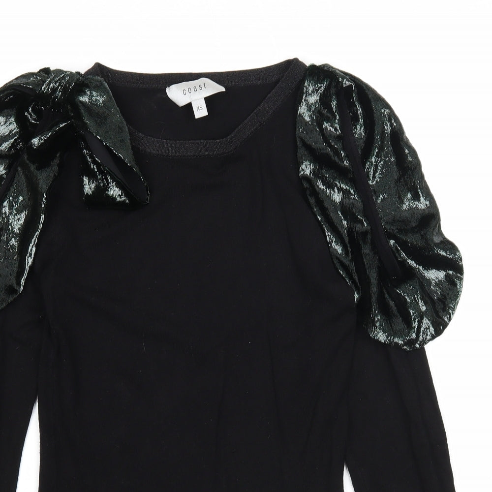 Coast Womens Black Round Neck Polyester Pullover Jumper Size XS