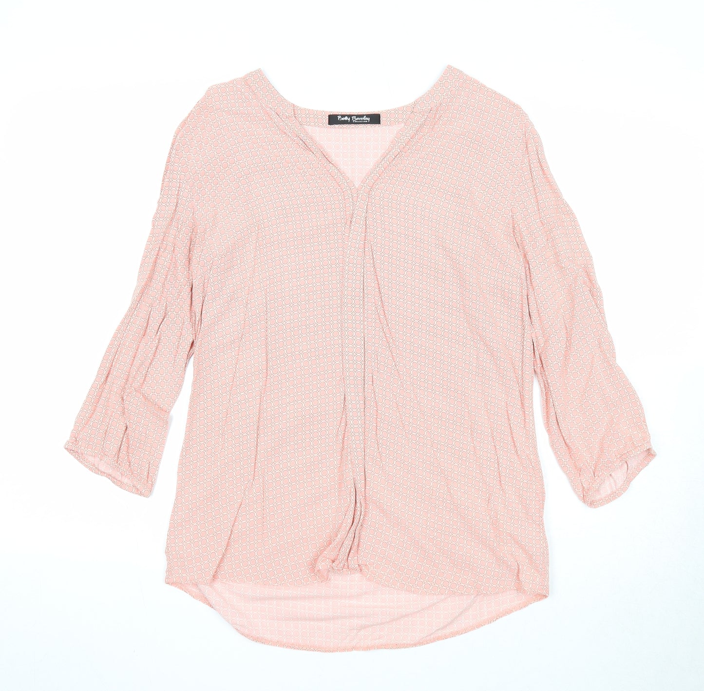 Belly Barclay Womens Pink Geometric Viscose Basic Blouse Size 10 V-Neck