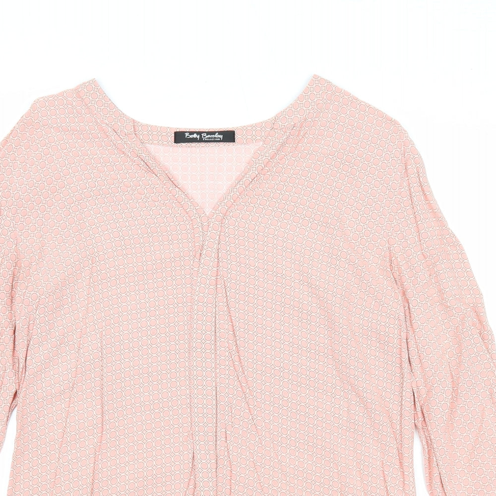 Belly Barclay Womens Pink Geometric Viscose Basic Blouse Size 10 V-Neck